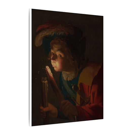 A Boy Blowing on a Firebrand (1621–22) by Gerrit van Honthorst Canvas